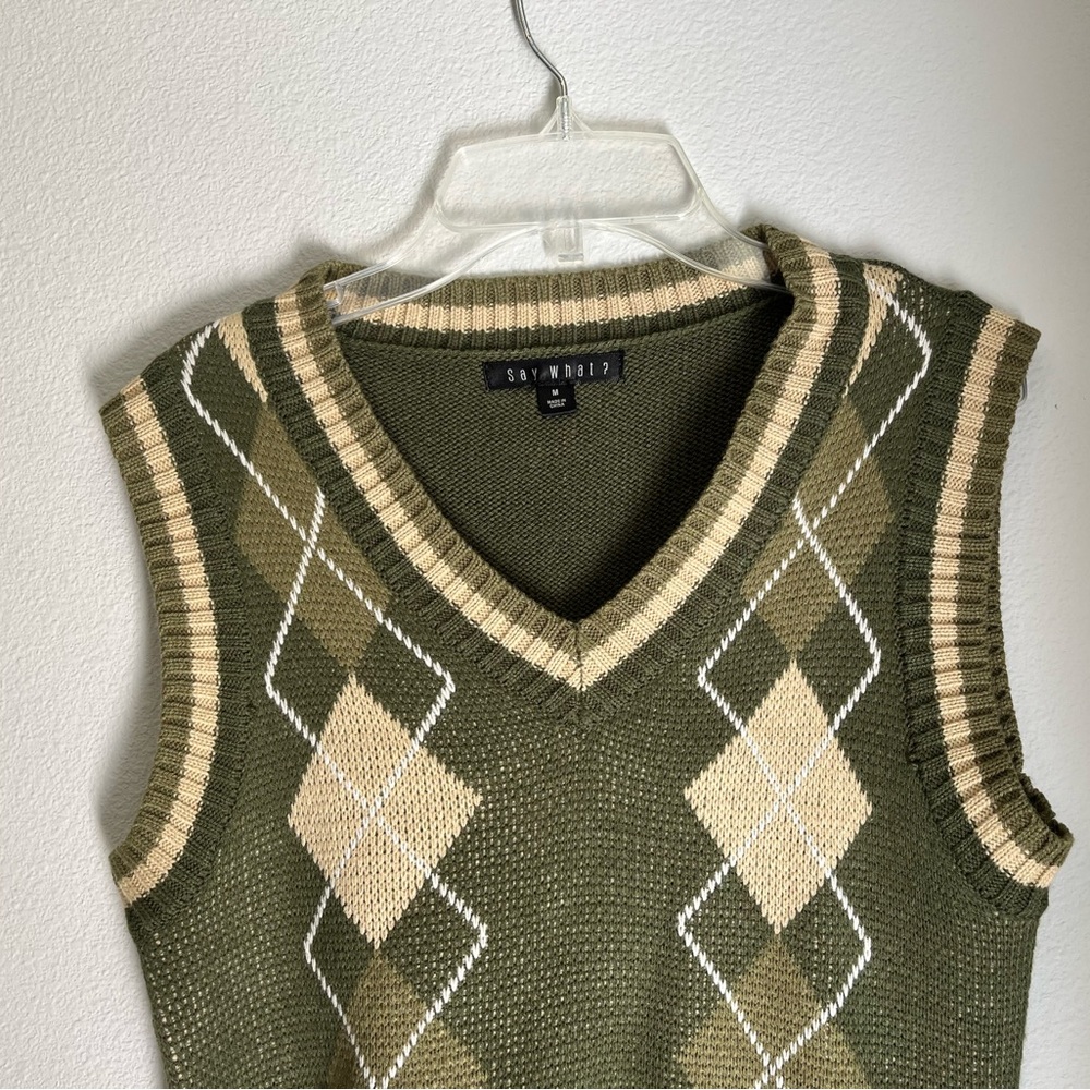 Green/Creme Pattern Sweatervest - image 3